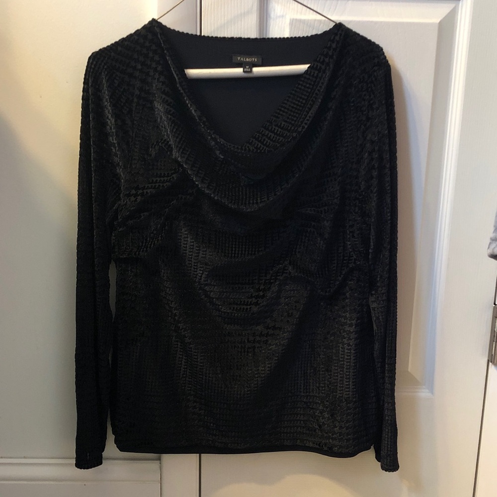 Talbots Black Velvet Cowl Neck Top